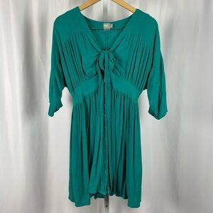 ASOS Size 6 Front Tie Cutout Swing Dress Bow Flutter Sleeves V Neck Jewel Tone